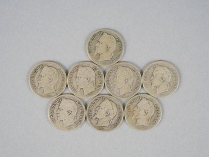 8 coins. Bar. Emperor Napoleon III. 2 francs. 1866