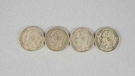 4 Coins. Leopold II, King of the Belgians. 5 Franc