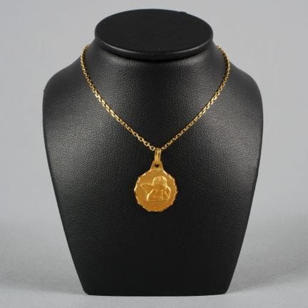 Medaglia religiosa in oro giallo 750 con decorazio