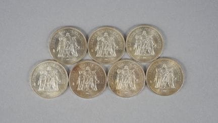 7 Coins. Dupré. Hercules. 50 Francs. 1975 (x3) and