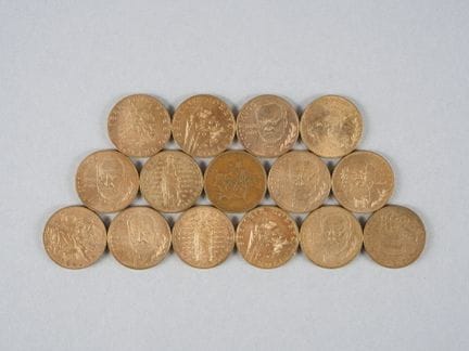 Set of 15 10-Franc metal coins from 1976, 1983, 19