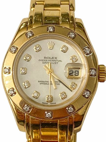 Damenarmbanduhr von Rolex Pearlmaster
750-Goldgehä