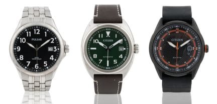 Three men's wristwatches from Pulsar and two from 