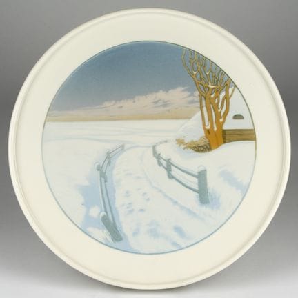 Placa con imagen de KPM.   Hacia 1912. Paisaje inv