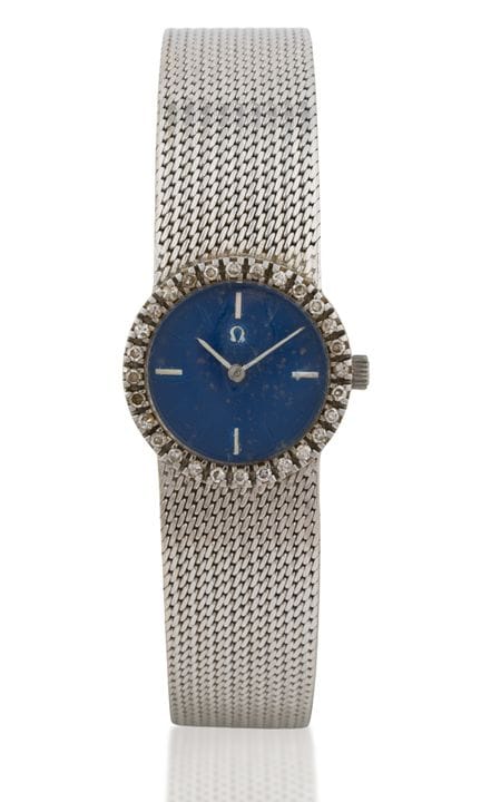 Omega women's wristwatch with a lapis dial, 750 wh