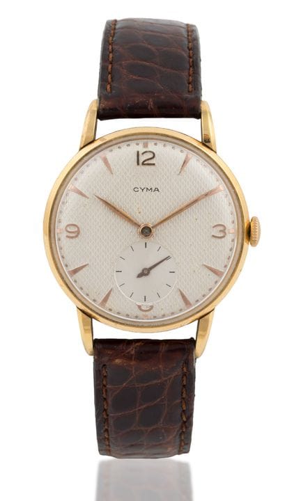 Cyma men's wristwatch   1940s–1950s, 750 gold case