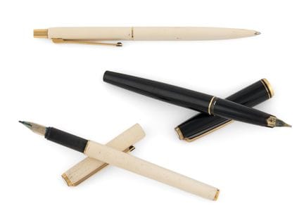 Two Montblanc fountain pens and ballpoint pens