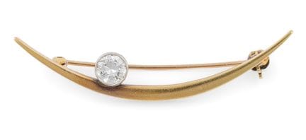 Brooch in 585 yellow gold, featuring one diamond o