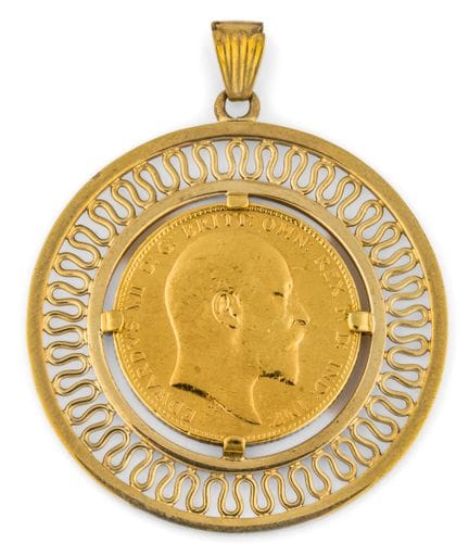 Colgante con moneda, montura de oro de ley 585, mo