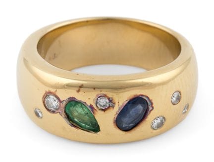 Anello in oro giallo 750, brillanti, zaffiro e sme