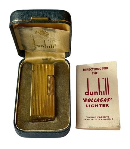 Briquet Dunhill Rollagas en or dans son étui d'ori