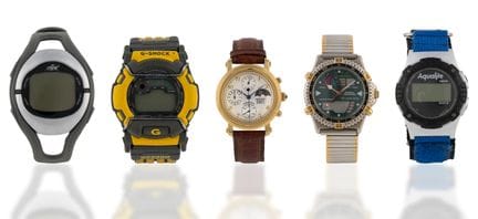 Five different wristwatches