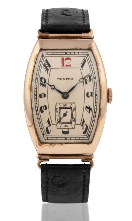 Men's wristwatch by Zenith   1920s, 583 gold case,