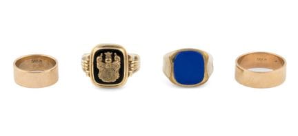 Vier Ringe 585-Gold, zus. 32 g.