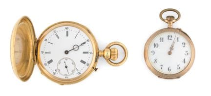 Due orologi da tasca   Intorno al 1900. Placcati i