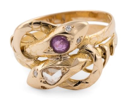 Schlangen-Ring 585-Gold, Rubin und Diamanten.
