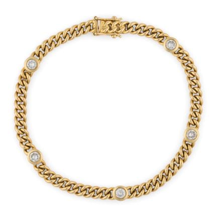Armband 750-Gelbgold, fünf Brillanten im oberen Fa