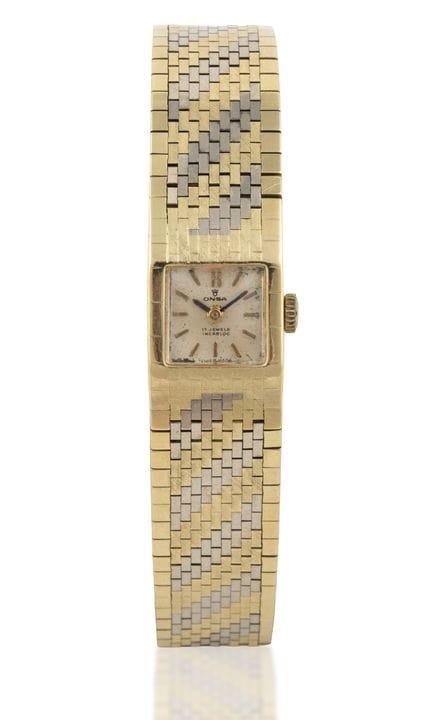 Onsa 585 women's wristwatch—gold case and band. Le