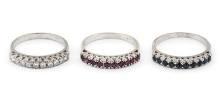 Drei Ringe 585-Gold, Brillanten, Safire und Rubine