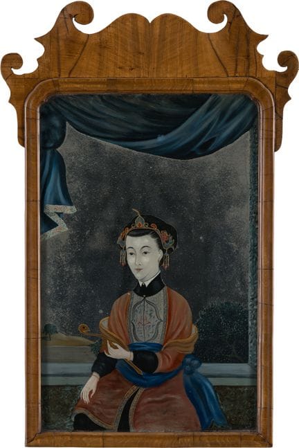 Espejo inglés con motivos de chinoiserie en crista