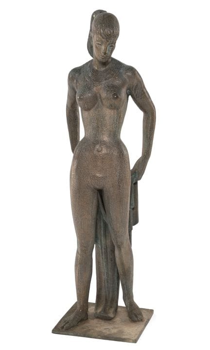 站立的女性裸体   20世纪。沐浴之后。  青铜。高110厘米。