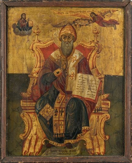 Icône   Grèce, XVIIIe siècle. Saint Nicolas. 43 x 