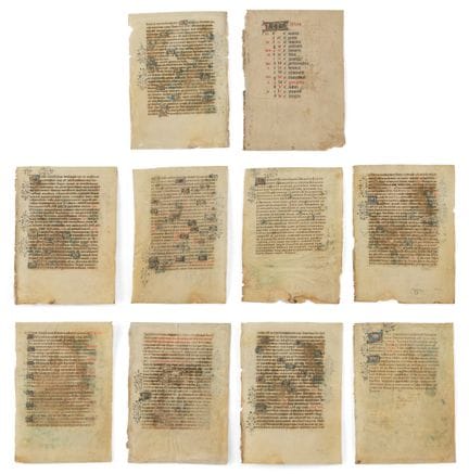 10 pages enluminées tirées d'un manuscrit du XVe s