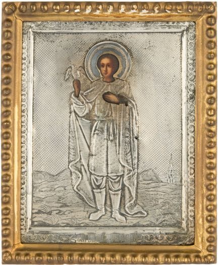 Icône   Russie, fin du XIXe siècle. Saint Trifon. 