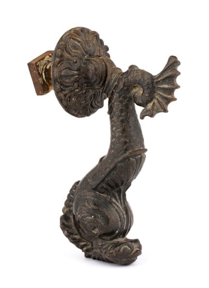 Heurtoir de porte en forme de dauphin   Bronze, L 