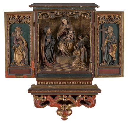 Kleines Triptychon Die Heilige Familie mit Engeln 
