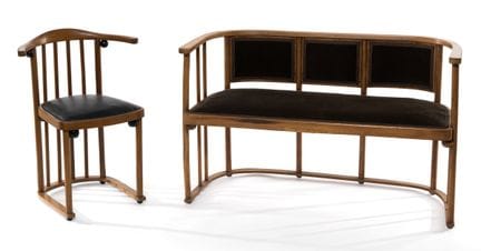 Sillón y banco   Viena, hacia 1900. Según los dise