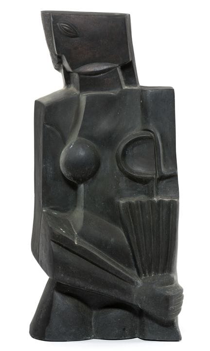 扎德金，奥西普   1888年维捷布斯克 — 1967年巴黎（据）《持扇女子》。  立体主义人物雕塑