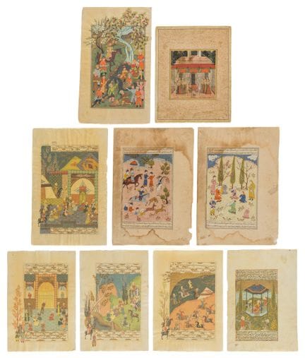 九幅绘画作品集　印度，18/19世纪。纸本彩绘及金彩。35 x 24 厘米（纸张尺寸）及稍小。