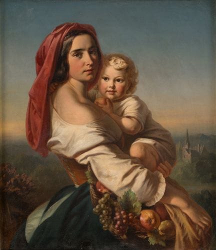 Firma poco chiara. Datato 1850. Giovane madre con 