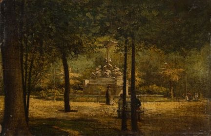 American School?   19th-century park scene.  Oil o