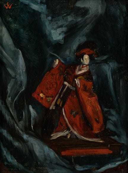 Monogrammist   Circa 1900 Japanese statuette.  Oil