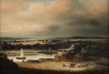Dutch School   17th/18th-century cityscape.  Oil o