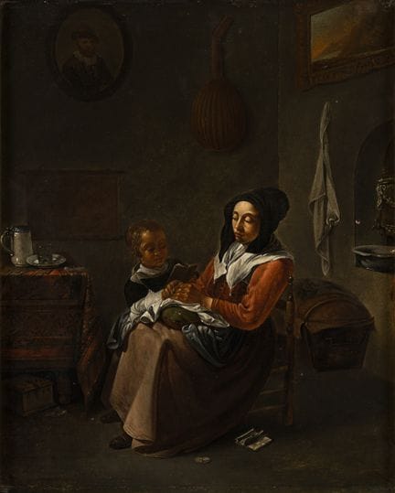 Dutch School   18th century. *The Seamstress*.  Oi