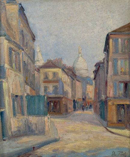 Indistinctly signed "Street Scene (Paris?)". Oil o