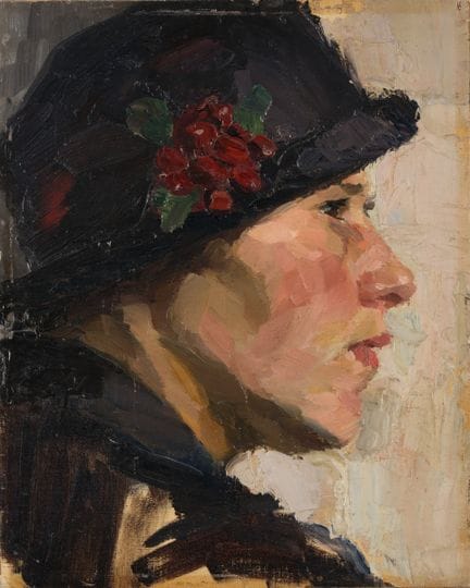 Impressionist   "Woman's Head," c. 1900. Oil on ca
