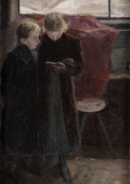 Slightly illegible signature. Dated 1910. Two Girl
