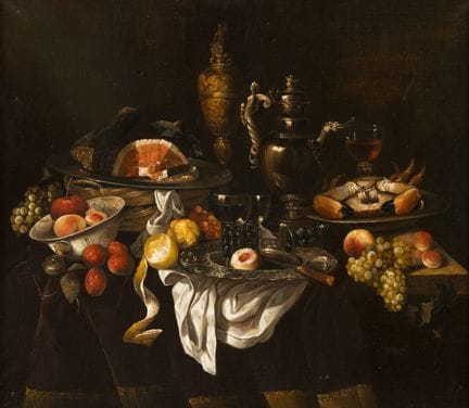 Unknown Master: Opulent Still Life.  Oil on canvas