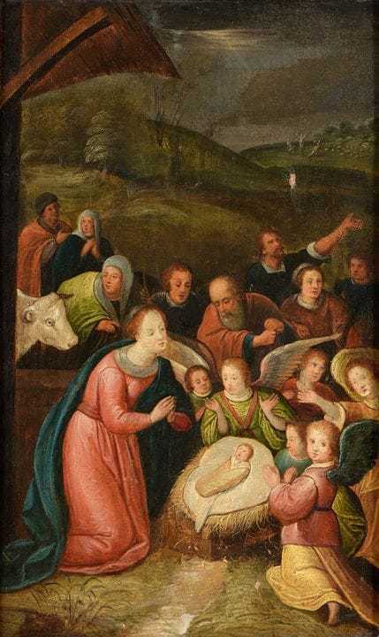 Antwerp School late 16th century Adoration.  Oil/w
