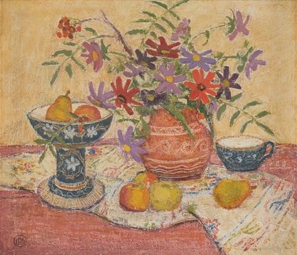 Monogrammist   20th-century floral still life. Oil