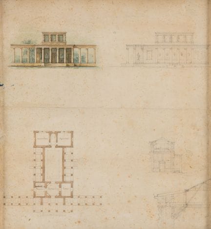 Architekturzeichnung eines Museums Bleistift und A