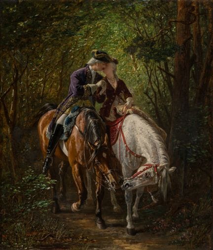 Maestro tedesco   XIX secolo. Il bacio. Olio su te