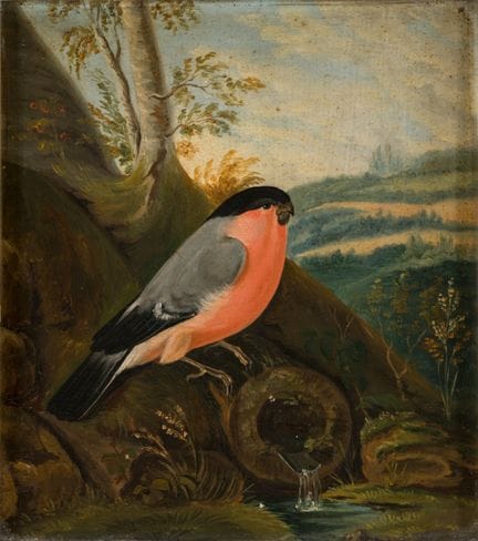 German School. Three Paintings. Forest Birds. Oil 