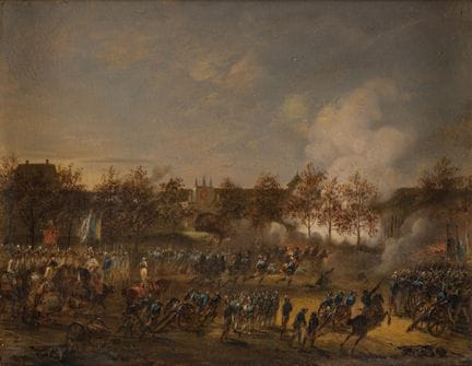 Monogramist C.V.   Circa 1800. Battle scene in fro