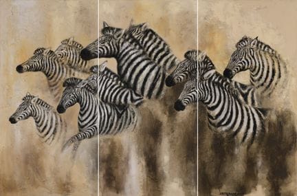 Afrikanische Schule   20. Jhdt. Triptychon. Zebras