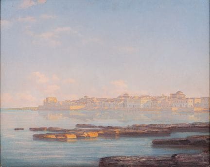 Unknown Master, Coastal Town (Croatia?).  Oil on c